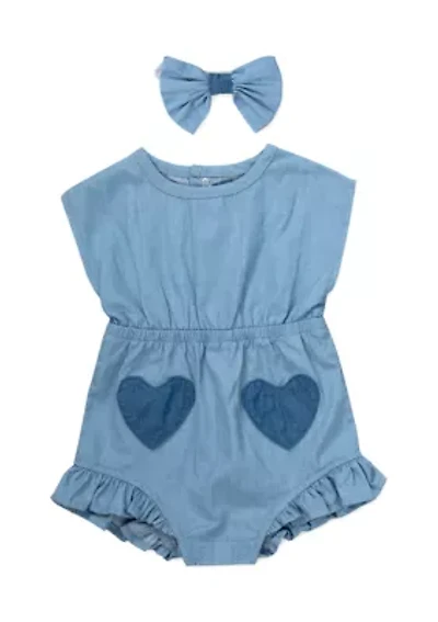 Baby Girls Chambray Heart Romper