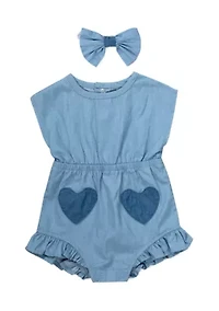 Baby Girls Chambray Heart Romper