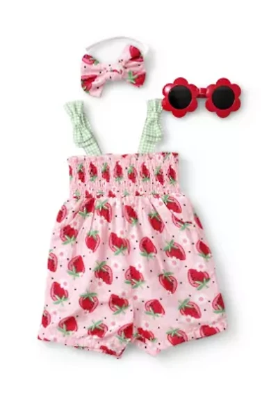 Baby Girls Smocked Strawberry Romper