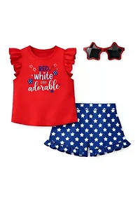 Baby Girls Ruffle Top and Star Shorts Sets with Sunglasses