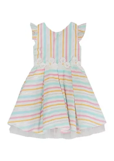 Toddler Girls Multi Stripe Linen Flutter Sleeve Dress