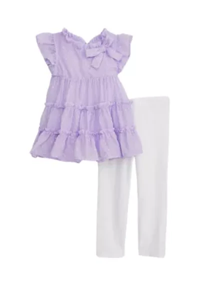 Toddler Girls Ruffle Clipdot Top and Leggings Set