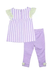 Toddler Girls Ruffle Top and Printed Pants Set