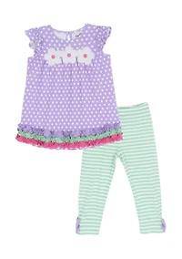 Toddler Girls Flower Striped Legging Set