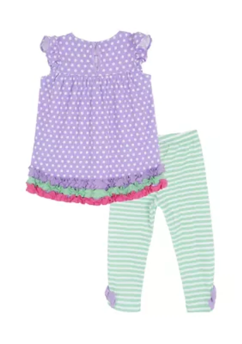Toddler Girls Flower Striped Legging Set