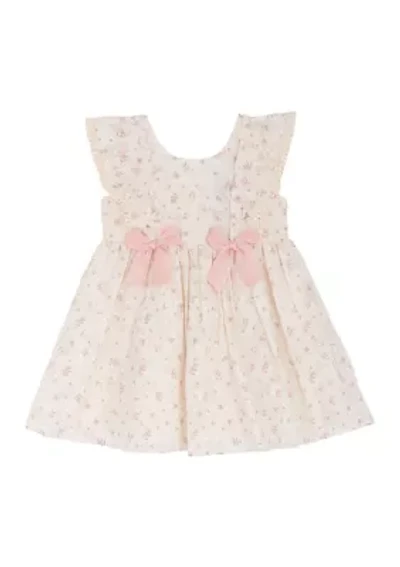 Toddler Girls Shirred Clip Dot Bow Dress