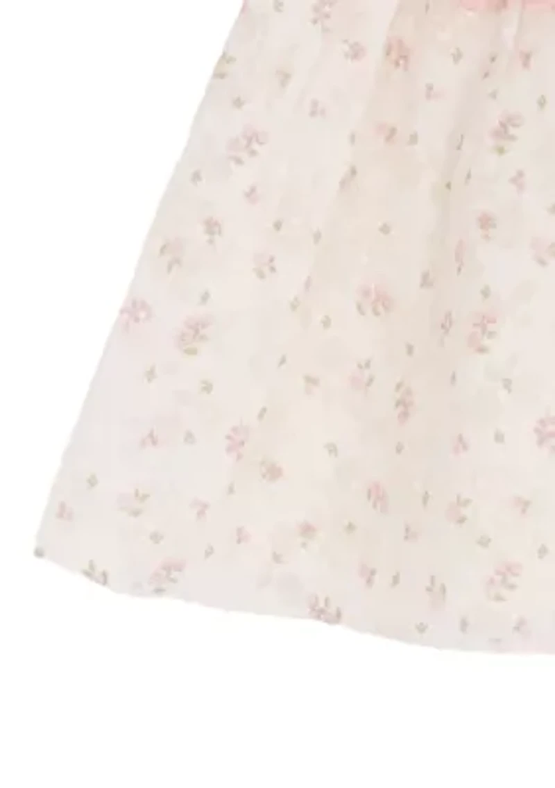 Toddler Girls Shirred Clip Dot Bow Dress