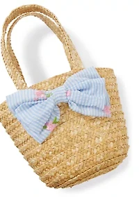 Toddler Girls Embroidery Seersucker Dress with Bag