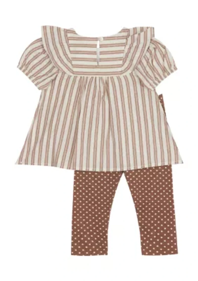 Toddler Girls Stripe Floral Embroidered Top and Leggings Set