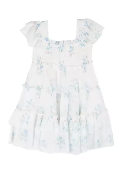 Baby Girls Blue Floral Power Mesh Tiered Dress