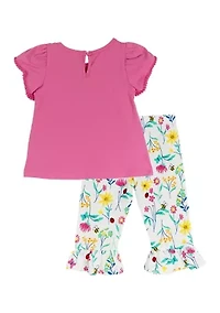 Baby Girls Short Sleeve Knit Appliqué Top with Printed Leggings
