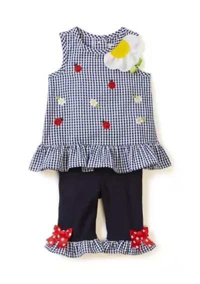 Baby Girls Seersucker Ladybug Embroidered Top and Leggings Set