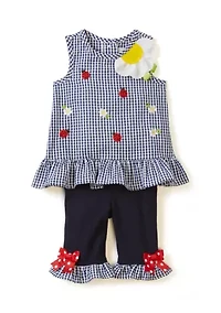 Baby Girls Seersucker Ladybug Embroidered Top and Leggings Set