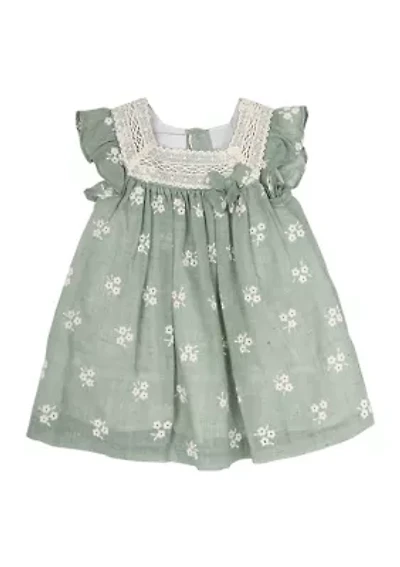 Baby Girls Cotton Eyelet Lace Trim Dress