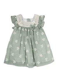 Baby Girls Cotton Eyelet Lace Trim Dress