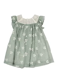 Baby Girls Cotton Eyelet Lace Trim Dress