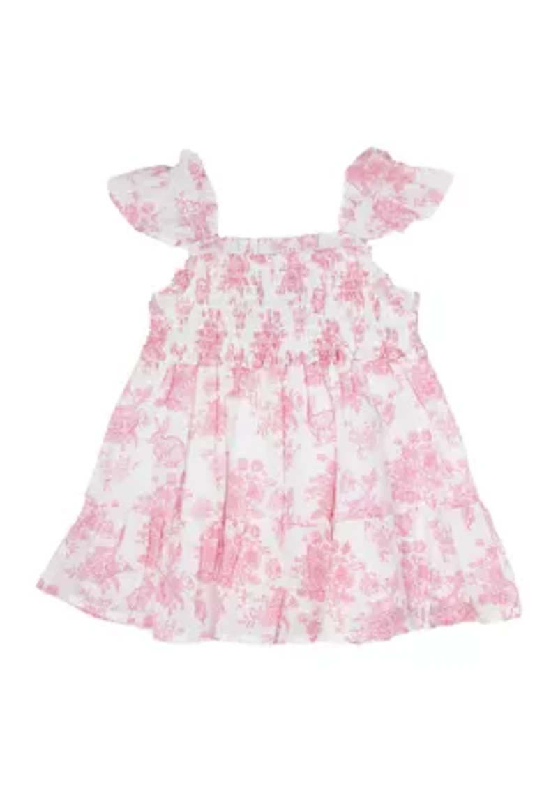 Baby Girls Smocked Printed Knit Cotton Dress