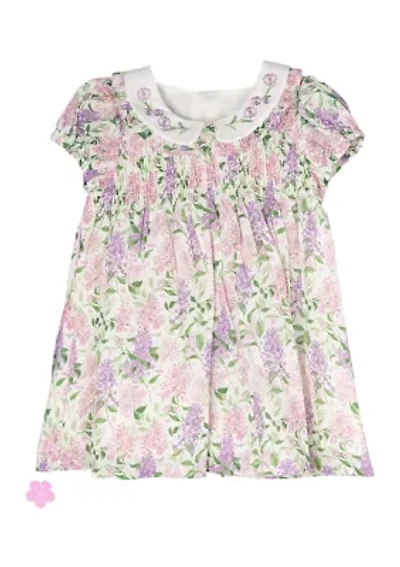 Baby Girls Printed Dress with Peter Pan Collar