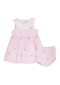 Baby Girls Linen Eyelet Dress and Diaper Cover