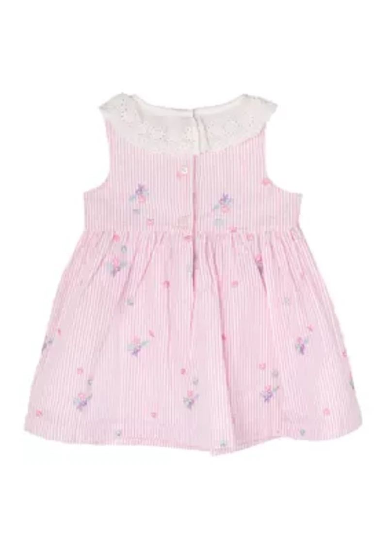 Baby Girls Linen Eyelet Dress and Diaper Cover