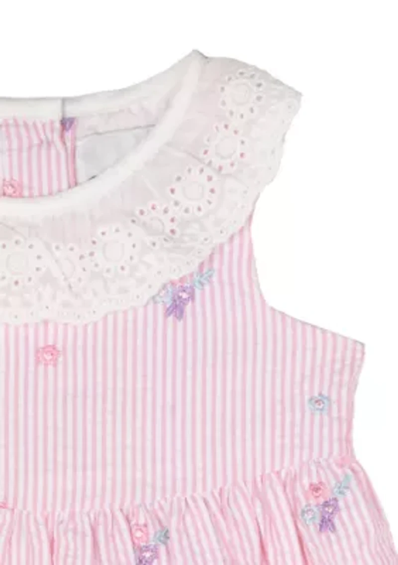 Baby Girls Linen Eyelet Dress and Diaper Cover