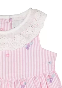 Baby Girls Linen Eyelet Dress and Diaper Cover