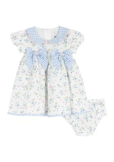 Baby Girls Embroidered Collar Flare Dress