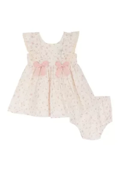 Baby Girls Shirred Clip Dot Bow Dress
