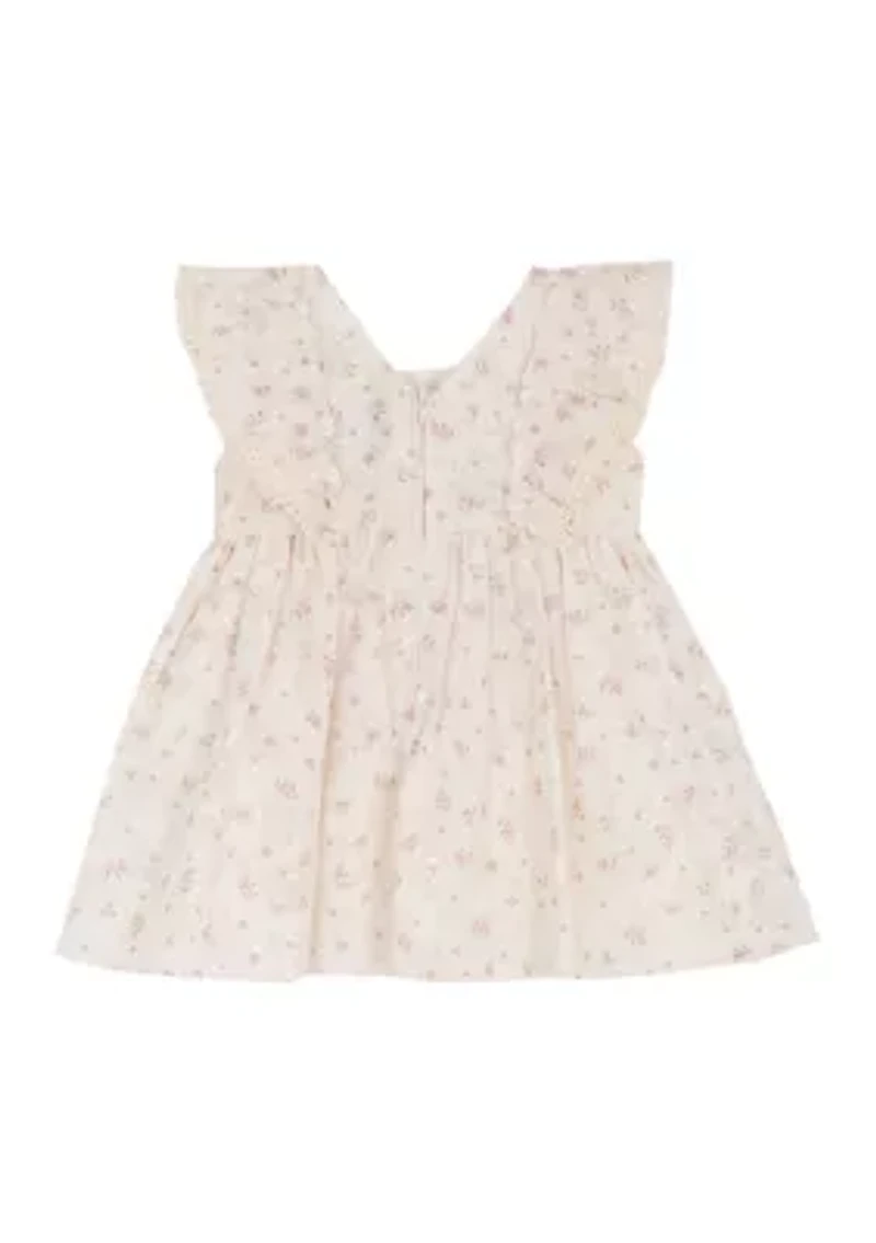 Baby Girls Shirred Clip Dot Bow Dress