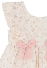 Baby Girls Shirred Clip Dot Bow Dress