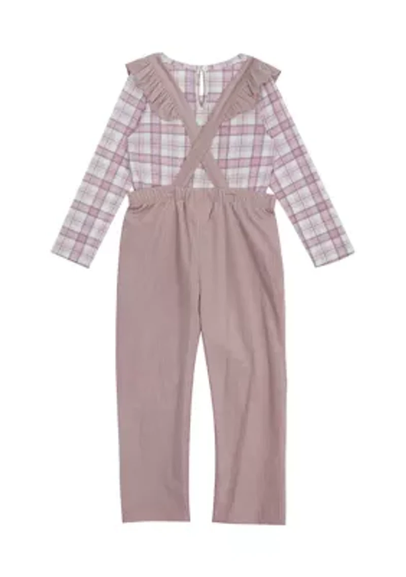 Toddler Girls Corduroy Ruffle Overalls Set