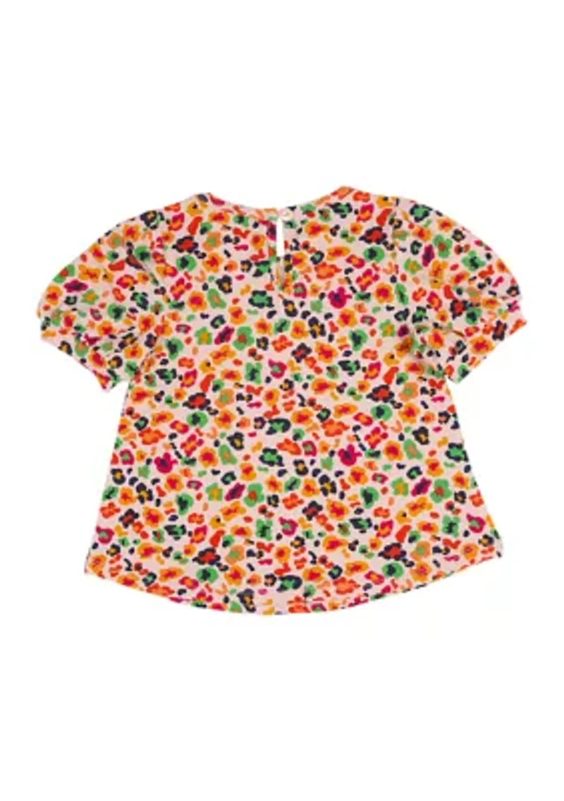 Toddler Girls Short Sleeve Leopard Print Top