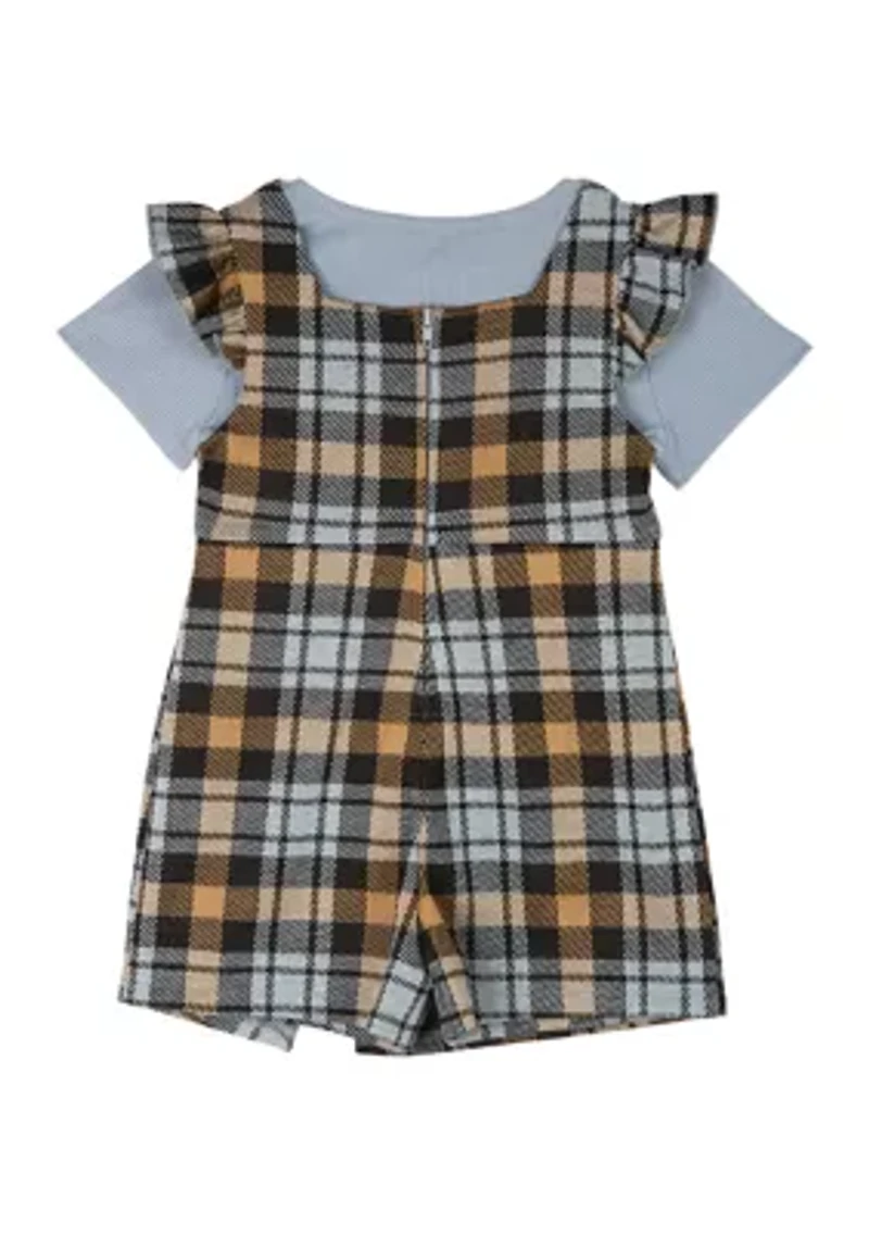 Toddler Girls Plaid Ruffle Jumper with T-Shirt