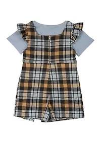 Toddler Girls Plaid Ruffle Jumper with T-Shirt