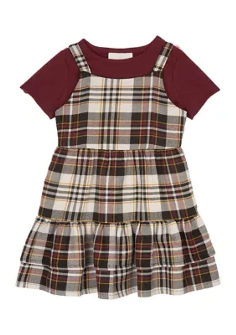 Toddler Girls Plaid Jumper with T-Shirt