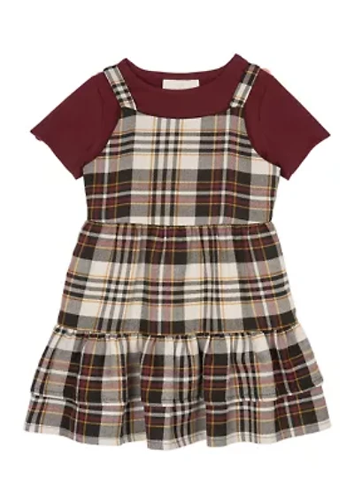 Toddler Girls Plaid Jumper with T-Shirt