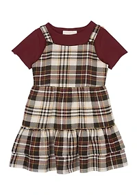 Toddler Girls Plaid Jumper with T-Shirt