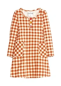 Toddler Girls Long Sleeve Gingham Dress