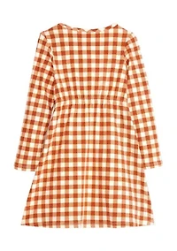 Toddler Girls Long Sleeve Gingham Dress