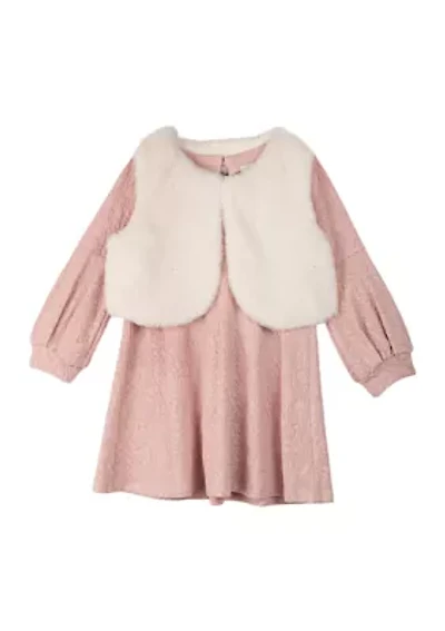 Toddler Girls Textured Jacquard Knit Dress with Jacket
