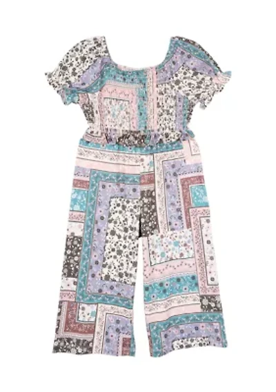 Toddler Girls Patchwork Printed Jumpsuit