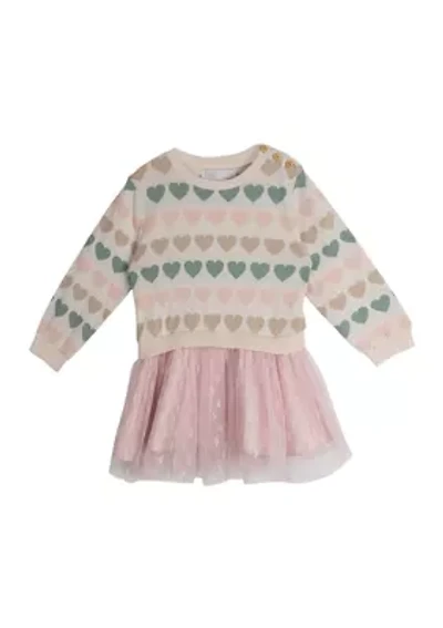 Toddler Girls Printed Sweater Knit Tulle Dress