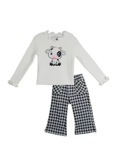 Toddler Girls Cow Appliqué Top and Printed Pants Set