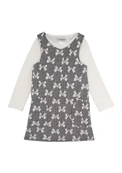Toddler Girls Bow Printed Jumper Dress Set