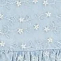 Toddler Girls Printed Chambray Dress with Puff Sleeves