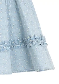 Toddler Girls Printed Chambray Dress with Puff Sleeves