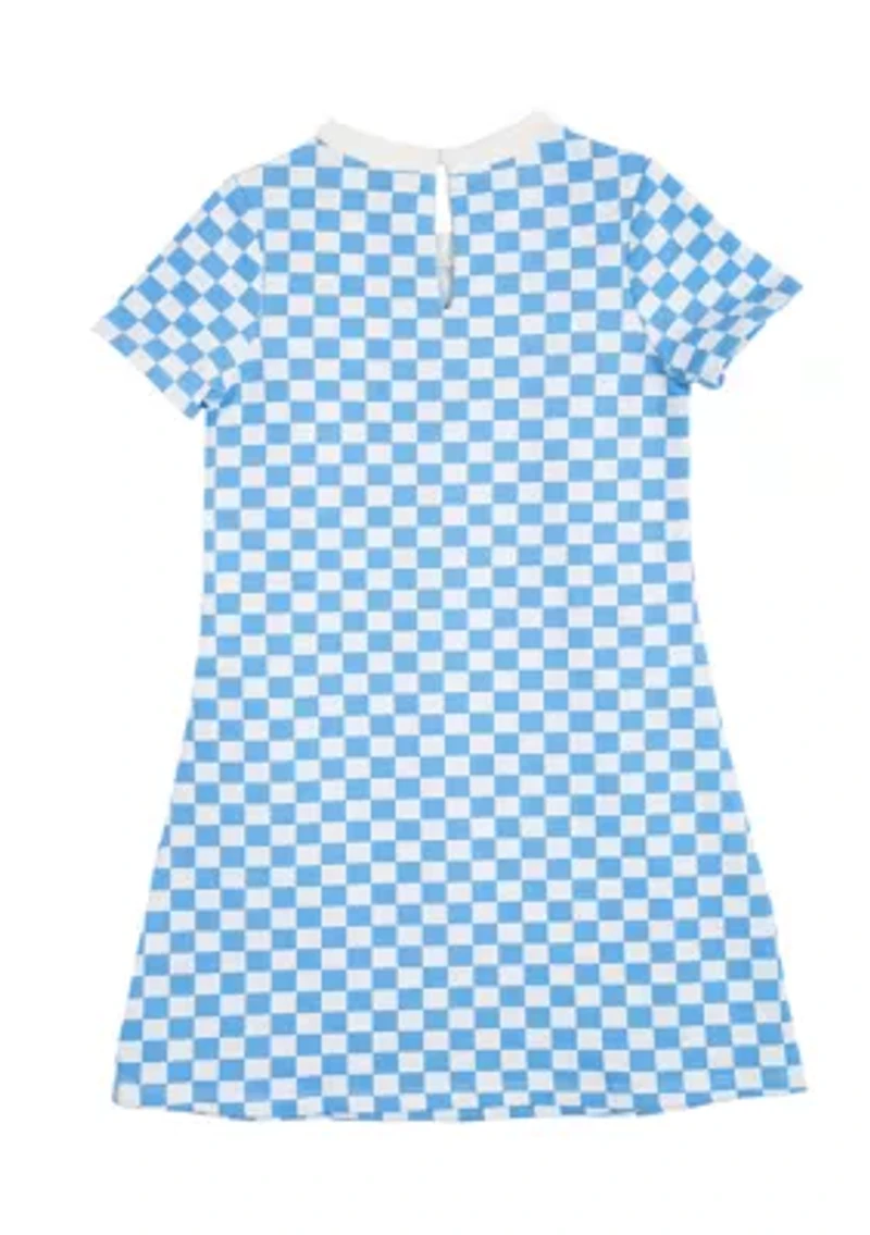 Toddler Girls Short Sleeve Checkerboard Dress with Patches