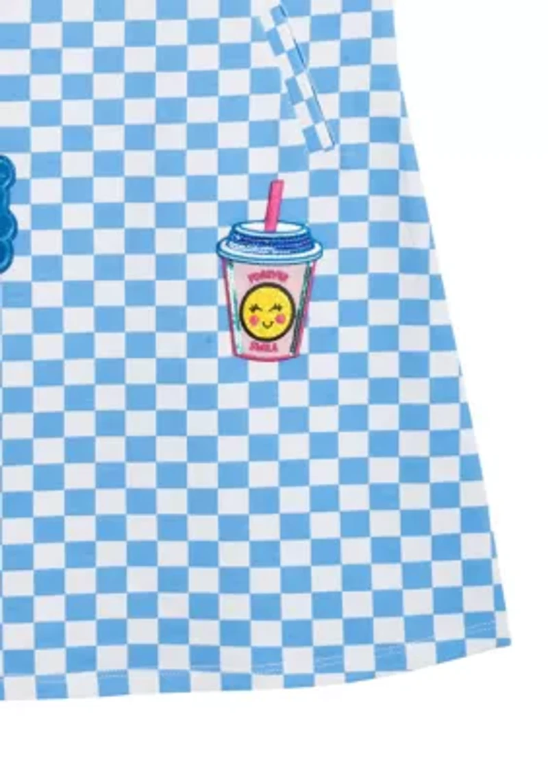 Toddler Girls Short Sleeve Checkerboard Dress with Patches