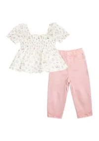 Toddler Girls Printed Woven Top and Pants Set