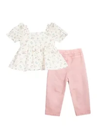 Toddler Girls Printed Woven Top and Pants Set